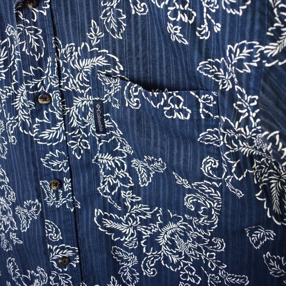 Columbia Blue Hawaiian Print Button Up Shirt Large - Picture 4 of 9